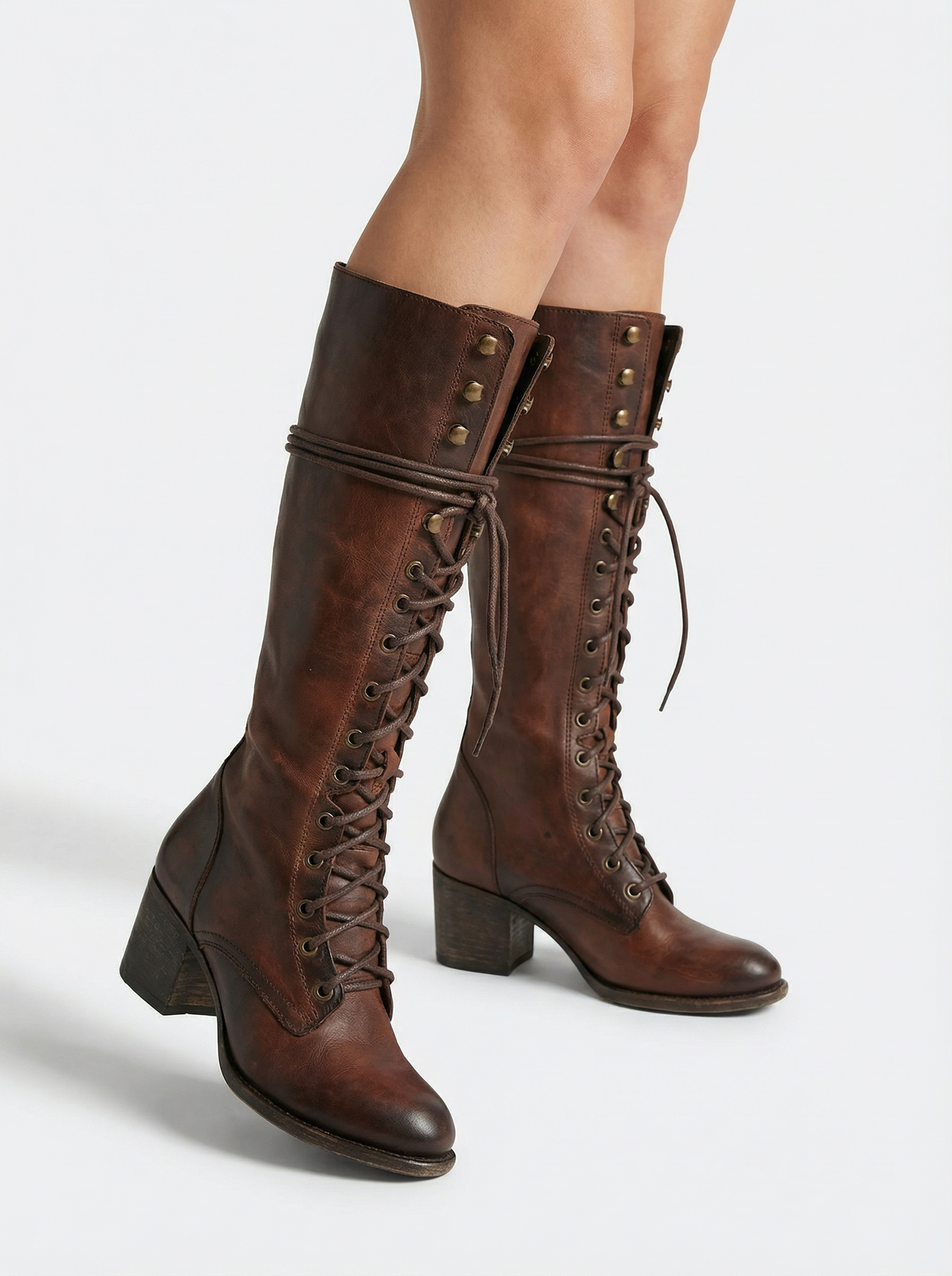 Women’s Lace-Up Knee High Block Heel Boots