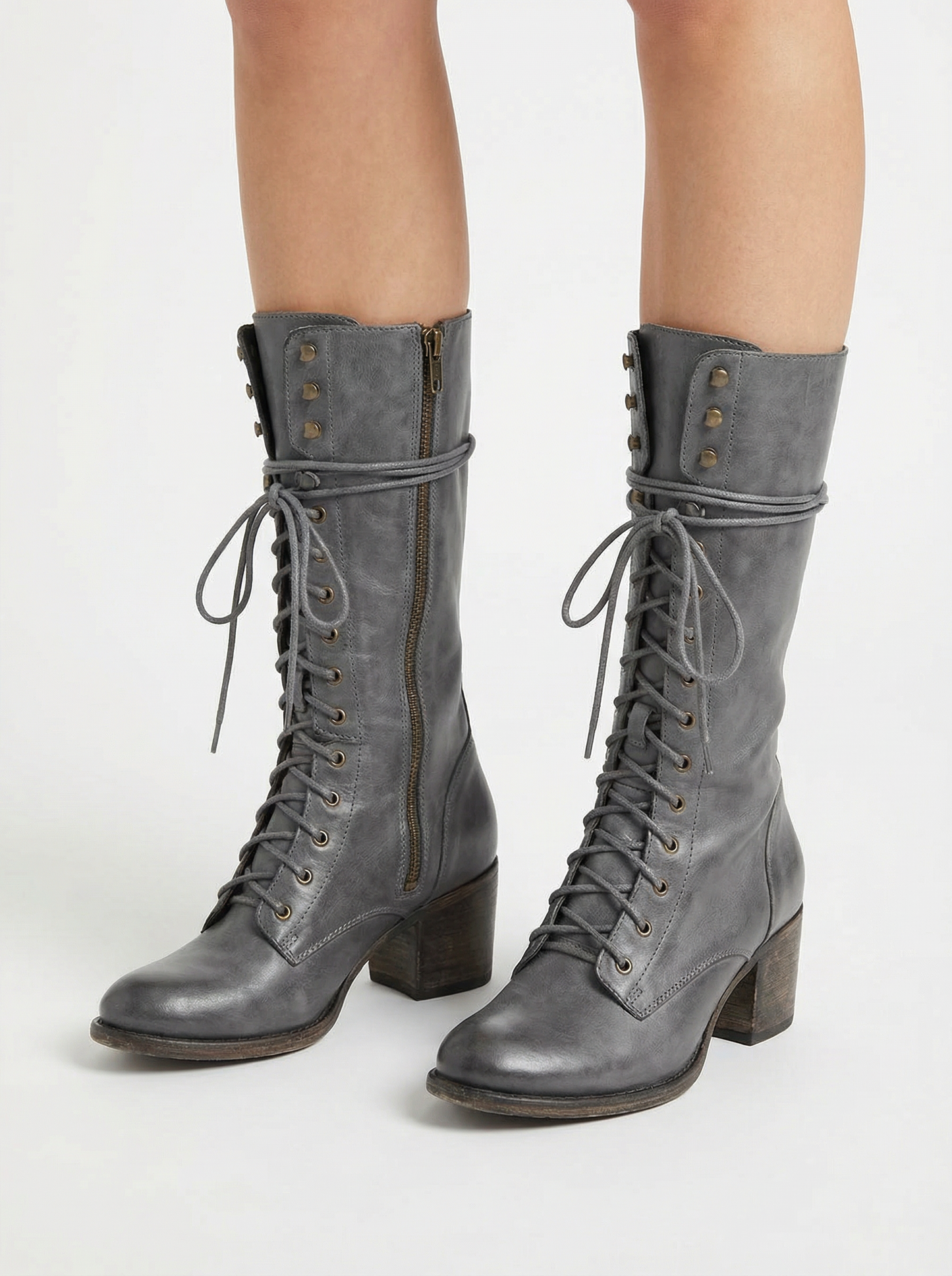 Women’s Lace-Up Knee High Block Heel Boots