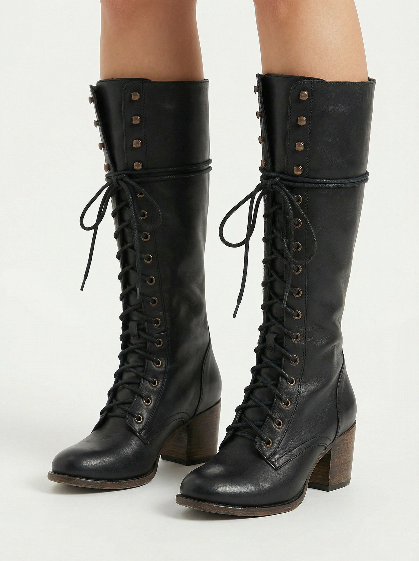 Women’s Lace-Up Knee High Block Heel Boots